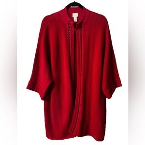 Chicos Red Crochet Chain Cullen Cardigan Knit Sweater 3/4 Sleeve Sz 3 XL Holiday
